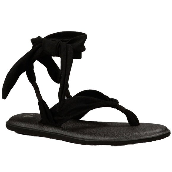 Sanuk Women 7 Black Sandals Yoga Mat Sling Slingback Ankle Tie Up Casual Flats - Picture 6 of 6
